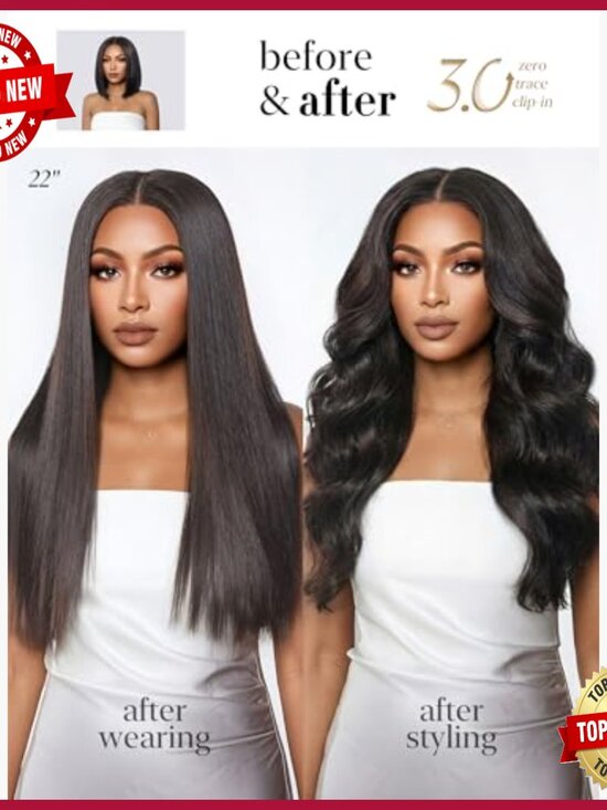 24 Inch Yaki Straight Human Hair Clip In Extensions 6 Piece Set main image 5